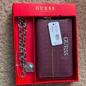 Guess Burgundy and Silver Wallet Set